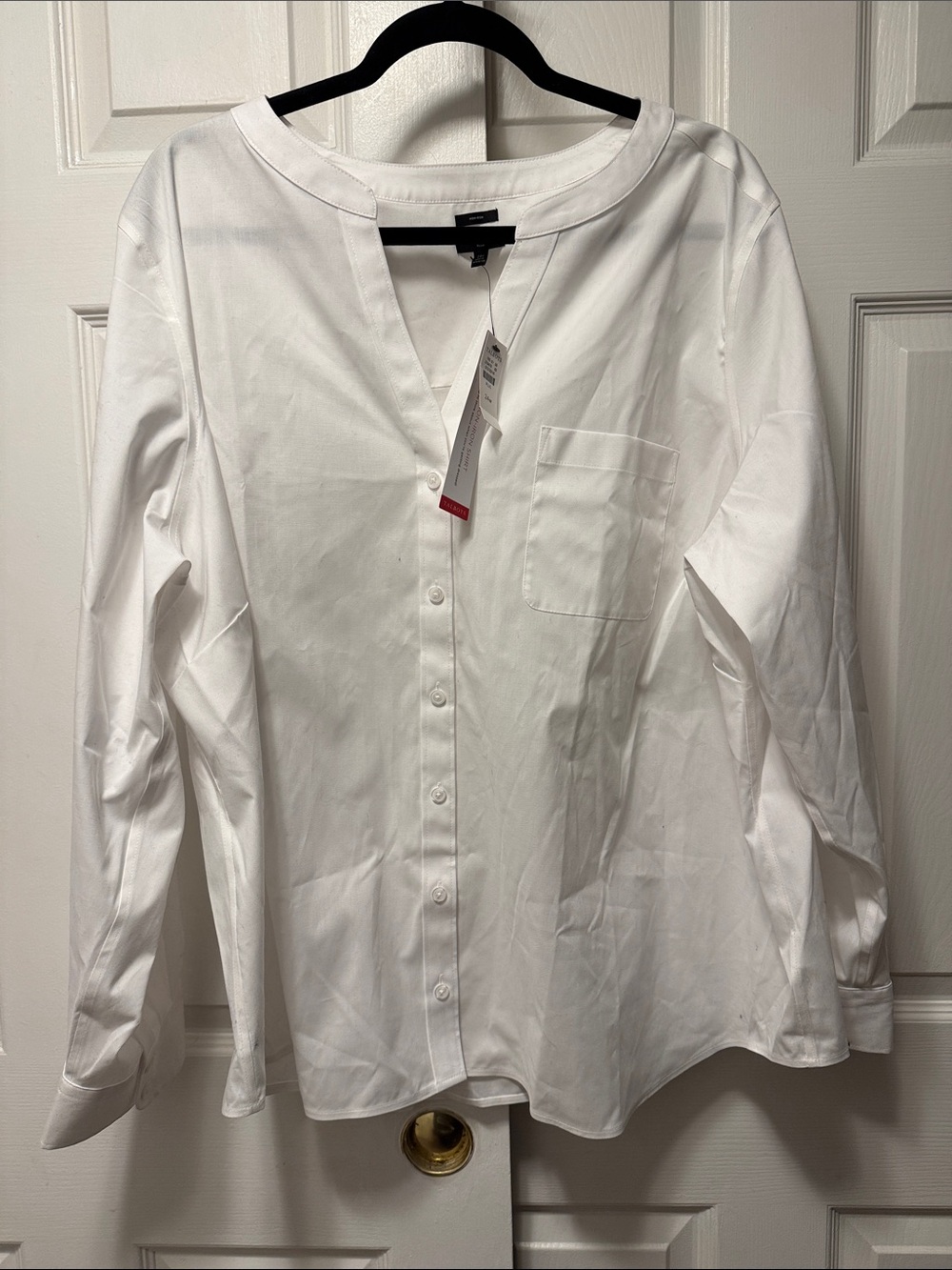 Classic Talbots Plus Size 24W White Band-Collar Button-Front Blouse